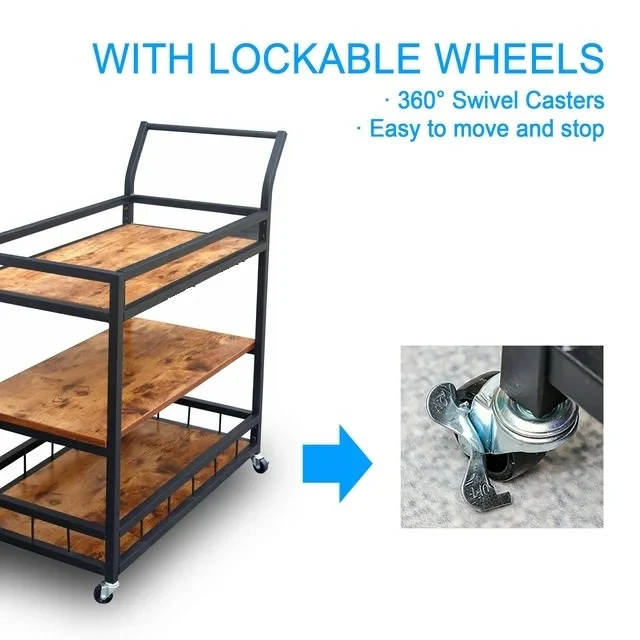 industrial kitchen serving cart with lockable casters