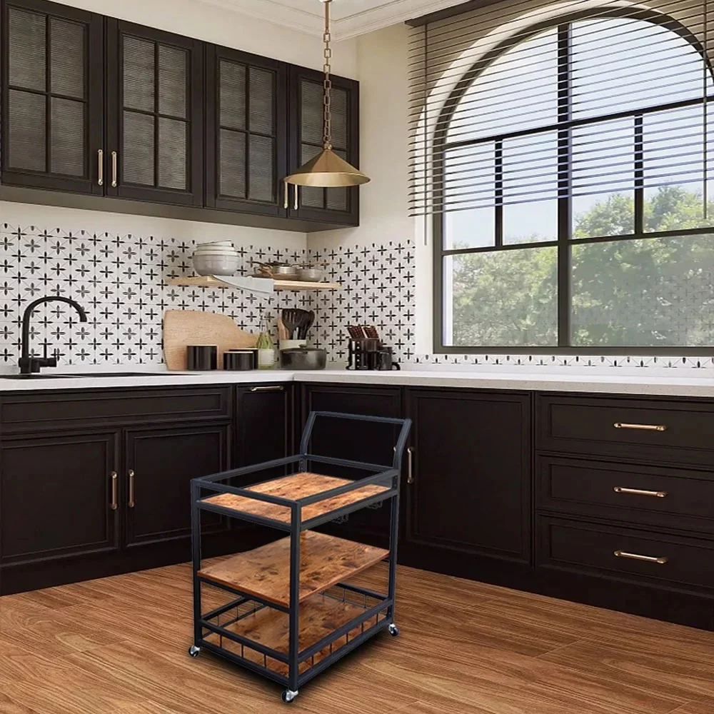 industrial kitchen serving cart with lockable casters